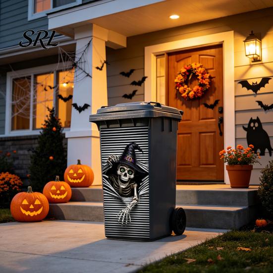 Spooky Skull Stickers for Outdoor Bins Halloween Wall Trash Can Decal Stickers, Ghost Horror Durable Facade Decals Garbage Cans, Waterproof