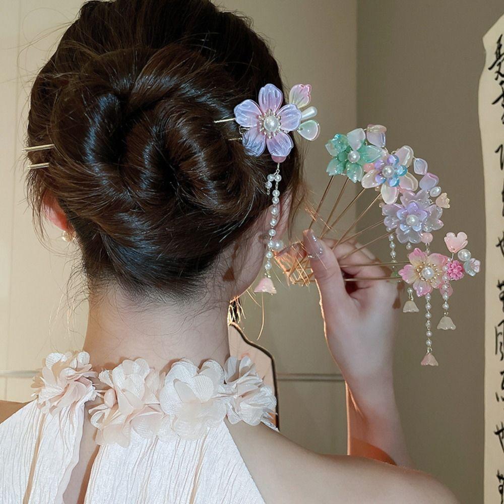 Exquisite Ancient Style Hair Stick Sweet Flower Headdress Flowers Pearl Tassel Hairpin Hanfu