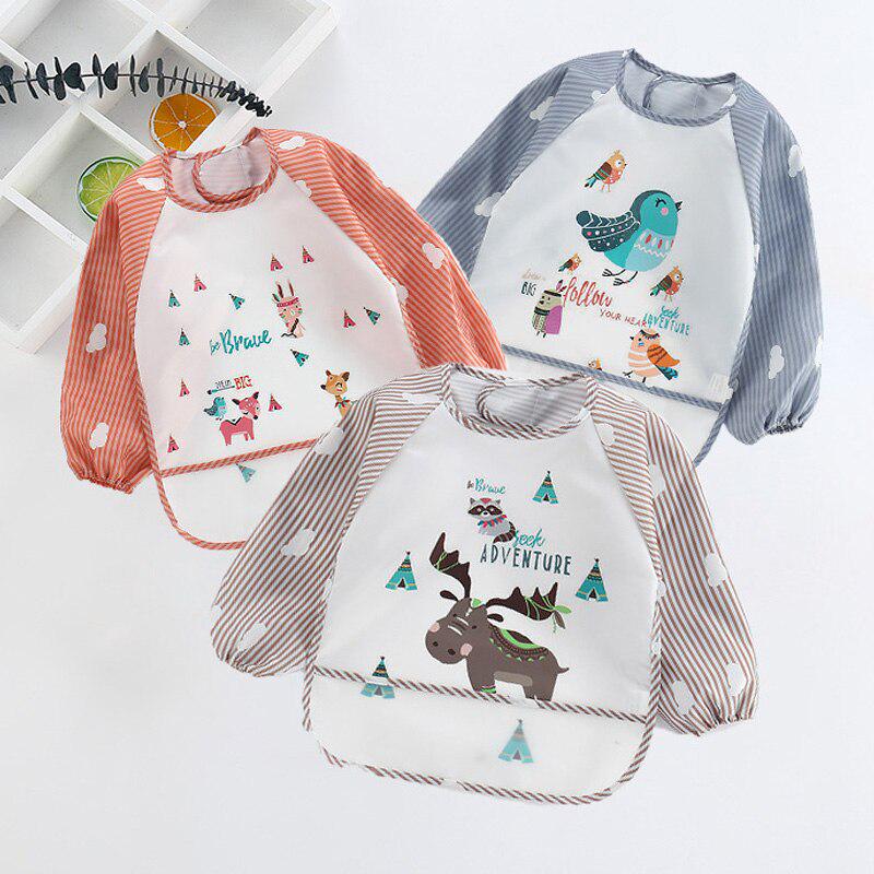 Baby Bibs Cartoon Waterproof Long Sleeve Baby Feeding Stuff Kids Eating Drawing Apron Burp Cloth