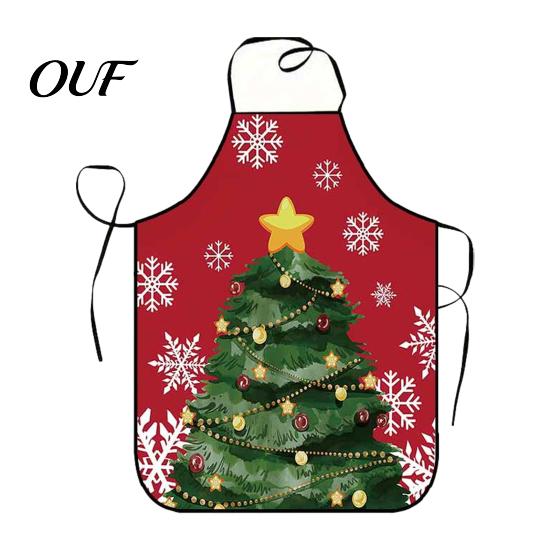 Gingerbread Man Printed Apron Christmas with Santa Prints, Waterproof Oil Resistant Holiday Adjustable Chef Apron, Tie for Kitchen Baking Party Aprons