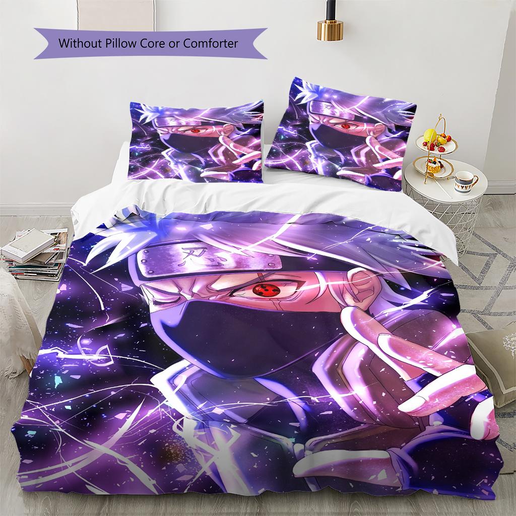 Хатаке Какаши Узор Наруто Постельное белье Домашний декор Подарок на день рождения (1 пододеяльник + 2 наволочки, без наполнителя)