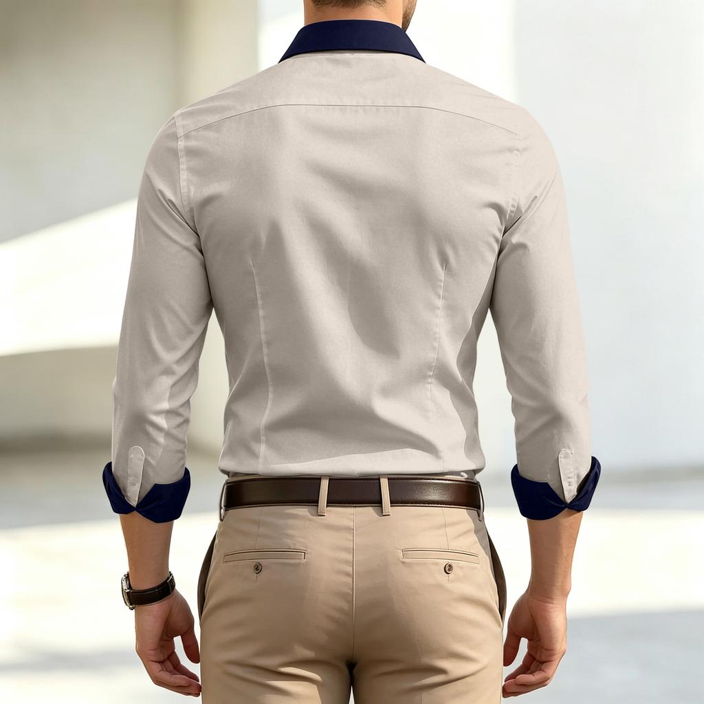 Мужская рубашка с длинным рукавом в стиле business casual со стоячим воротником и воротником для ношения