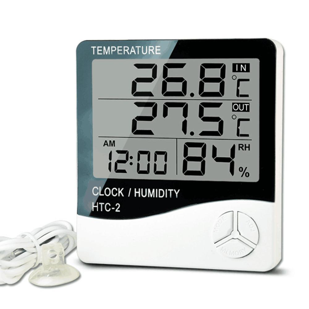 LCD Electronic Digital Temperature Humidity Meter Indoor Outdoor Thermometer Hygrometer Weather Station Clock HTC-1 HTC-2