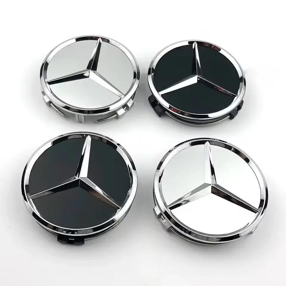 XAOJZ1 2025 New For Mercedes Benz 75mm 4pcs Car Rims Hubcaps Wheel Center CapsFor Mercedes Benz AMG C E S GLE CLC Class W204 W221 W205