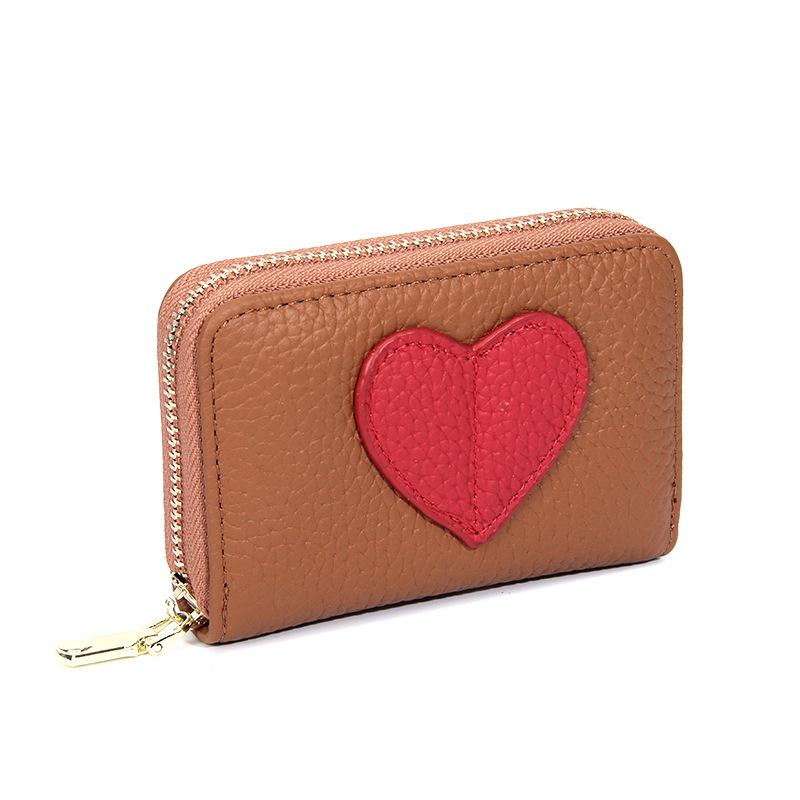 Top Grain Cowhide Heart Wallet with Multi-Card Slots and Large Capacity - Genuine Leather Accordion Card Holder