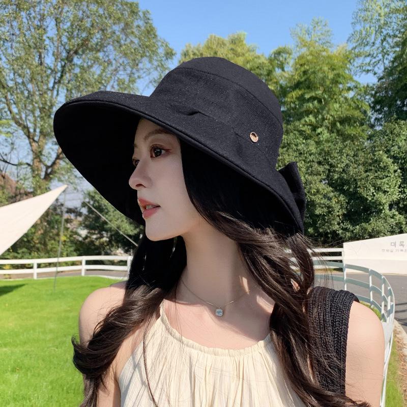 Новая маленькая стандартная шляпа-панама с бантом, летняя солнцезащитная шляпа от солнца, универсальная шляпа-панама, для путешествий на открытом воздухе, отпуска, пляжа, тренд