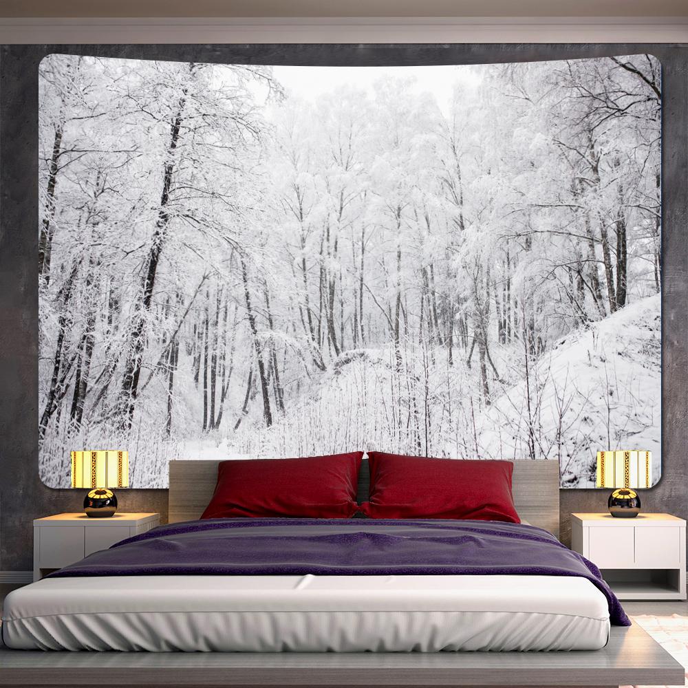 Лес Снег Рождественская елка Психоделическая сцена Домашний декор Художественный гобелен Богемное Таро Красивая стена комнаты