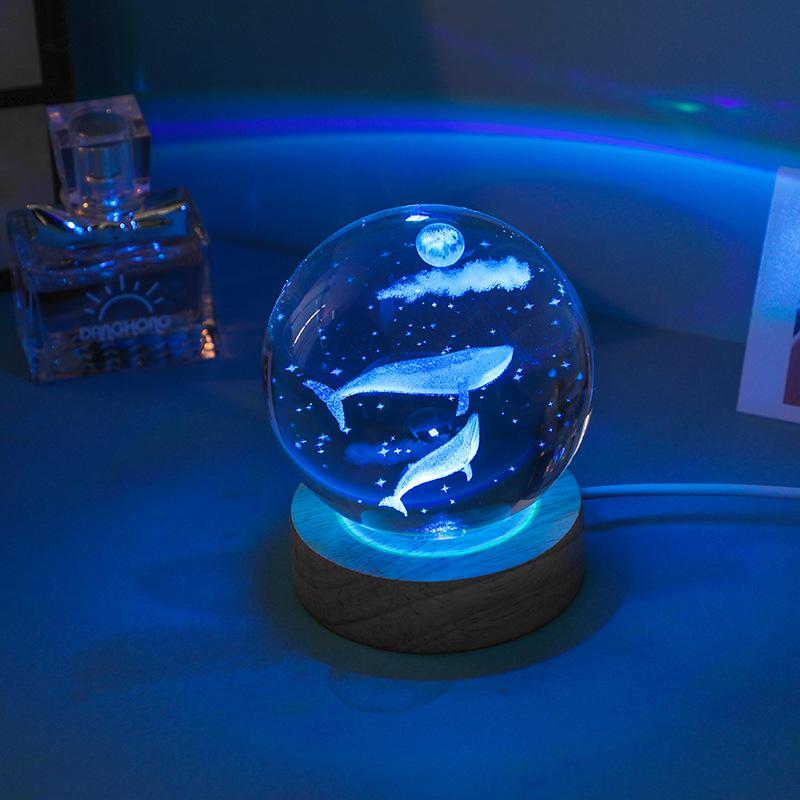 Luminous 3D Crystal Ball Night Light - Engraved Glass Room Ornament, Perfect Birthday Gift for Girls