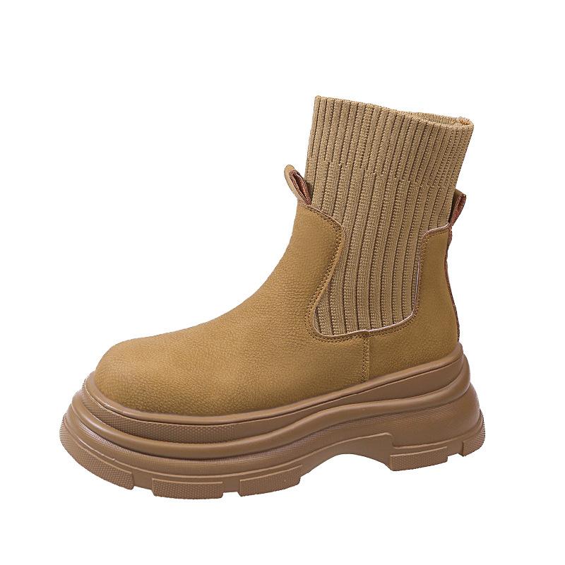 Модные новые 2024 осень-зима короткие сапоги на платформе и каблуке женские модные замшевые кожаные ботильоны без застежек женские сапоги на толстом каблуке