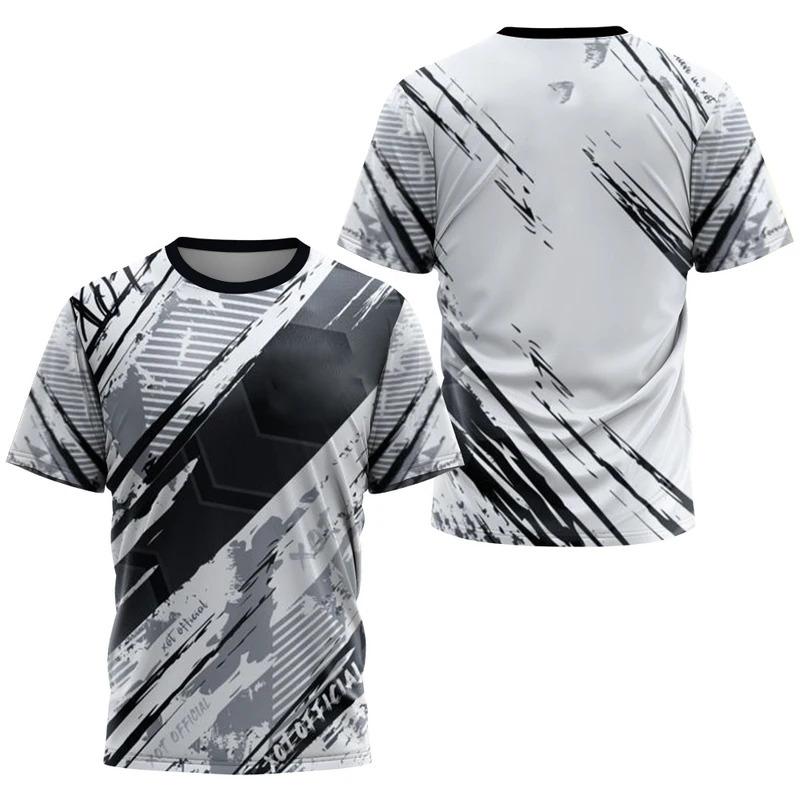 Fashionable Gradient Striped Printed T-shirt Men's Badminton and Table Tennis Training Suit Summer Casual Sports Fitness Short Sleeved Tops
