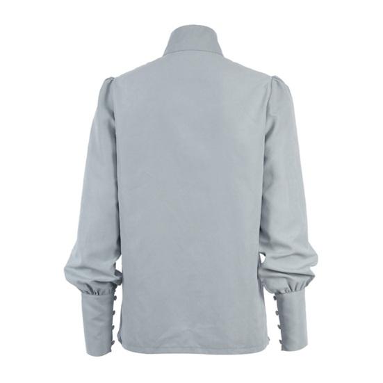 Women Shirt Long Sleeve Stand-Up Collar Regular Fit Casual Shirt Buttons Half Placket Pure Color Office Lady