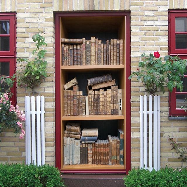 Деревянная книжная полка, дверные наклейки, винтовая лестница, библиотека, ретро литература, художественный декор для книжного магазина, ремонт, ПВХ обои, наклейка