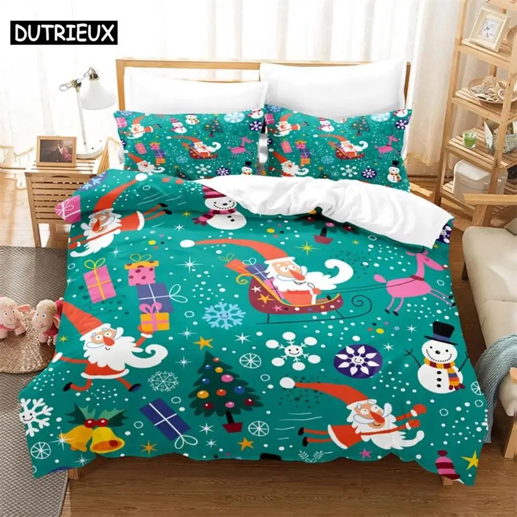 Cartoon Santa Claus Comfortable Duvet Quilt Cover Pillowcase Bedding Set Children Bedroom Decoration Home Textile