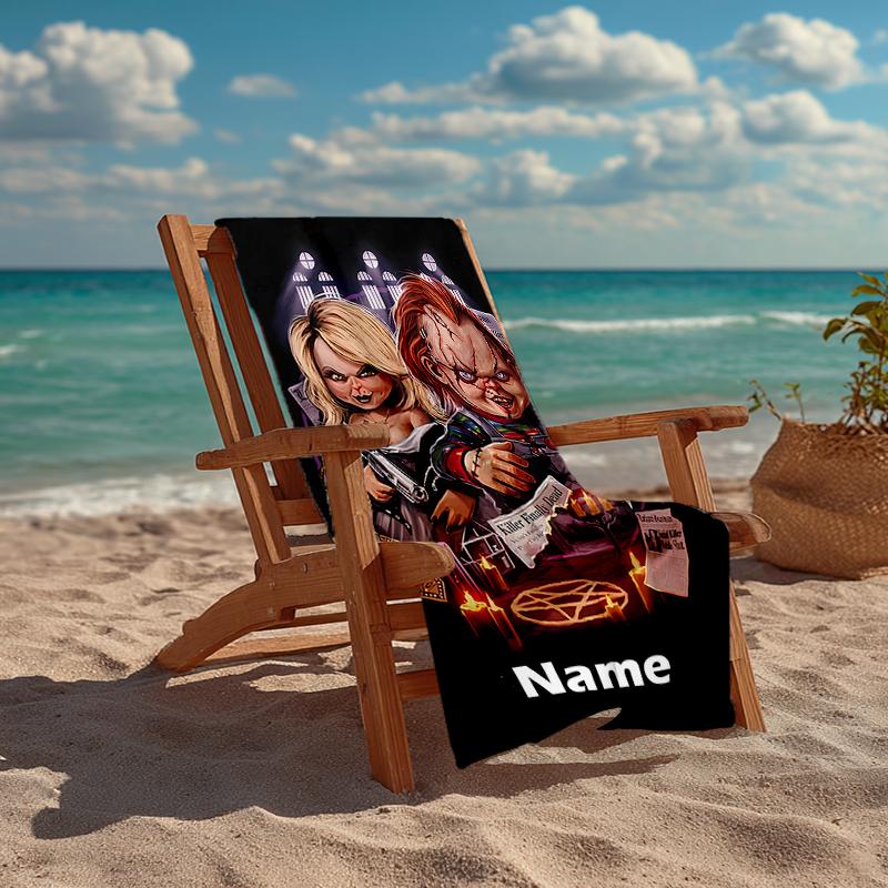 Custom Name Ultra-Soft Beach Towel with Halloween horror Theme,Ideal for Pool - Camping, Diving - Perfect Travel Essential, Vibrant Beach Towel.