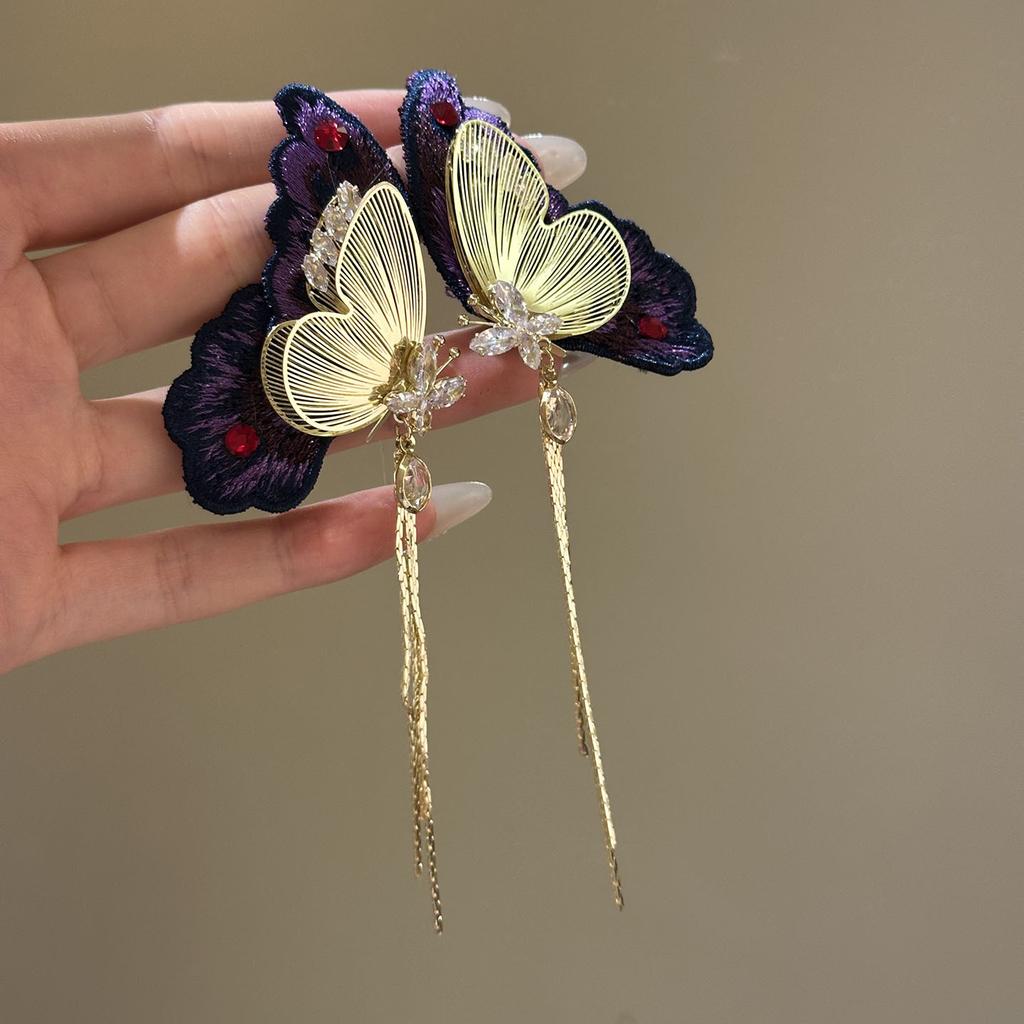 Silver Needle Zircon Pearl Butterfly Tassel Earrings Sweet Gentle Fashion Versatile Earrings Light Luxury Premium Earrings Women