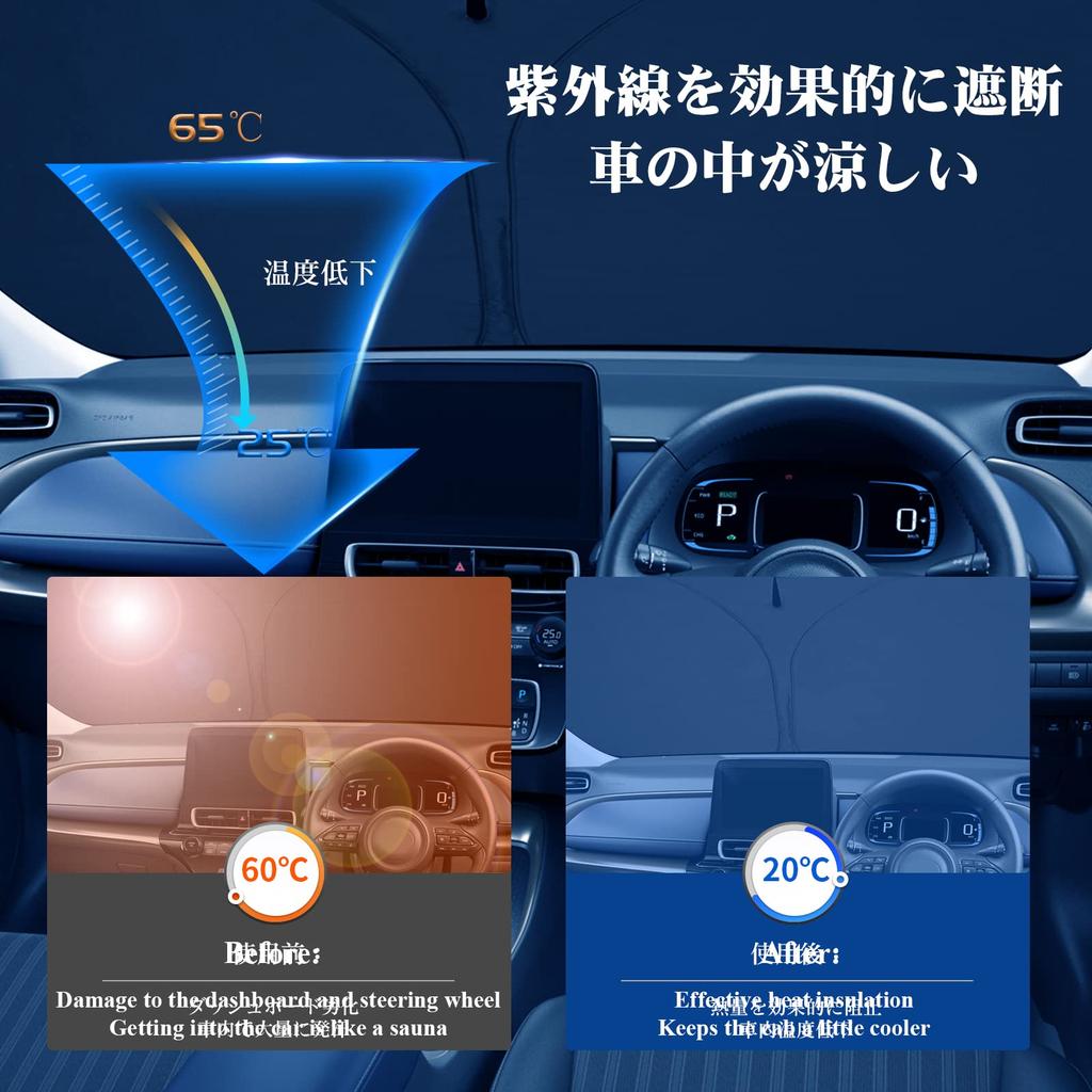 Ruiya Автомобильный солнцезащитный козырек на лобовое стекло, Автомобильная шторка, Блокирует солнечный свет, Защита от УФ-лучей, В комплекте сумка для хранения