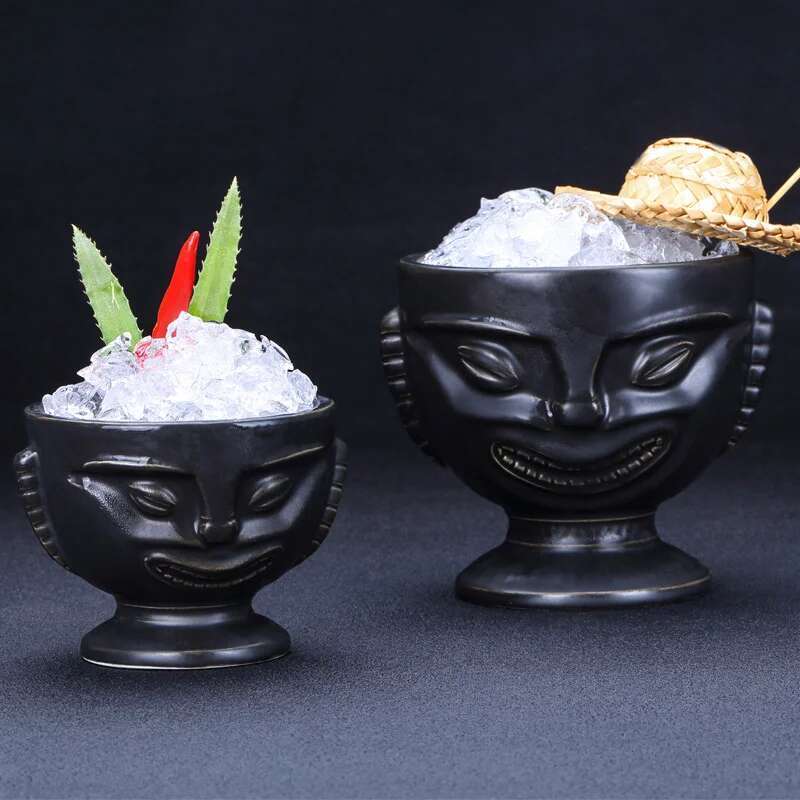 Black Totem Mug Tiki Cocktail Glass Retro American Hawaii Restaurant Bar Ceramics Drinking Cup Personality Pottery Wine Tumbler