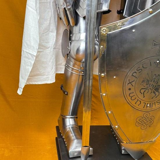 Full-Size 6-Foot Templar Knight Armor Suit Polished Medieval Roman Steel Armor with Display Stand  Ideal for Home Décor