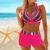 Women's Shoulder Strap Swimsuit with Multi-color Striped Printed Bikini Short Tank Top Swimsuit