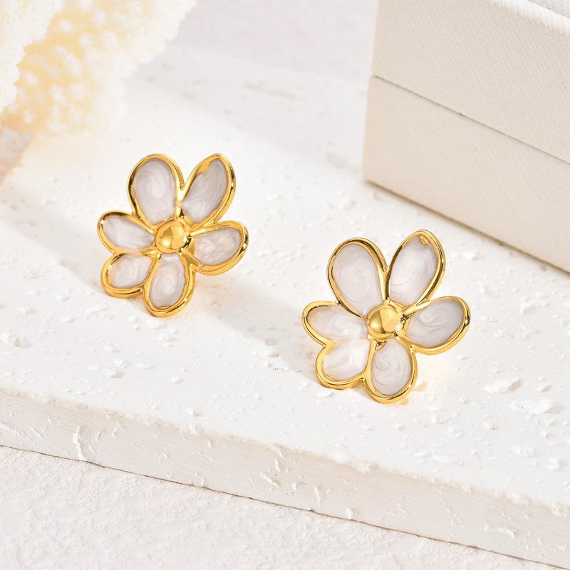 French Enamel Drip Oil Earrings: Stainless Steel, Irregular, Titanium Women's Luxury