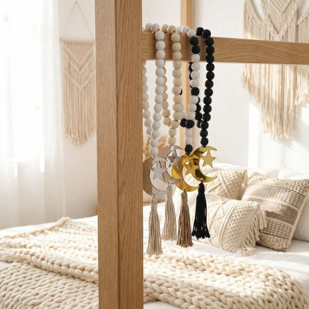 Handmade Wooden Beads Pendant Rustic Style Islamic Hanging Ornament Home Decoration