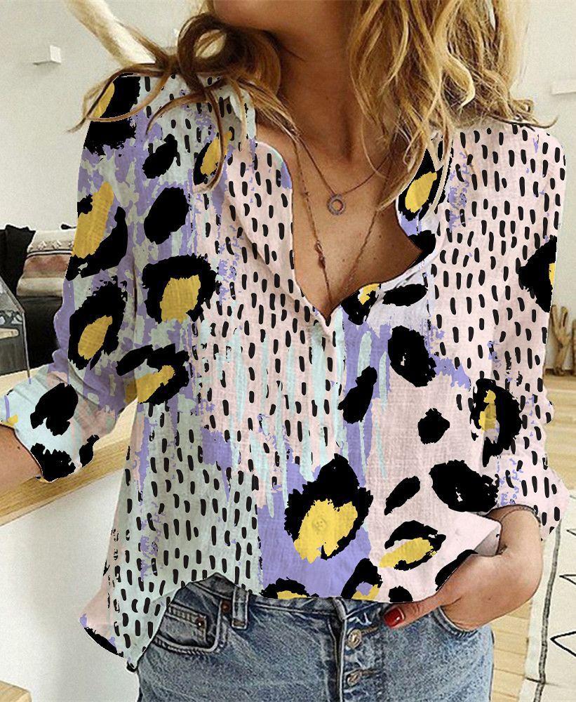 lapel collar long sleeve women's shirt European and American trend new women's clothing light mature digital printing wholesale