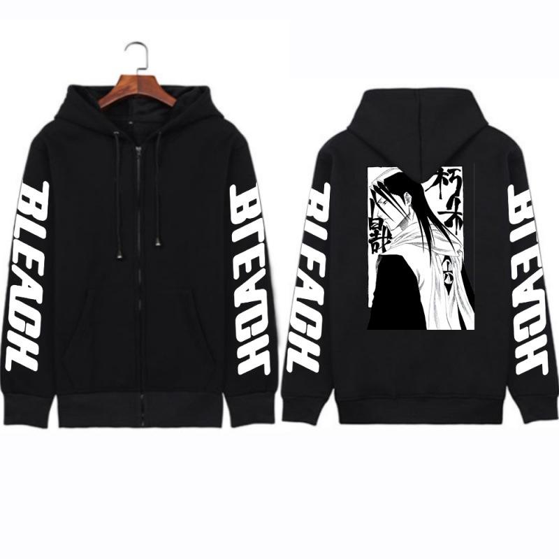 Горячая аниме BLEACH Кучики Бьякуя Мужчины Женщины Толстовки с капюшоном на молнии Манга Толстовка Harajuku Уличная одежда свободного покроя Куртка на молнии