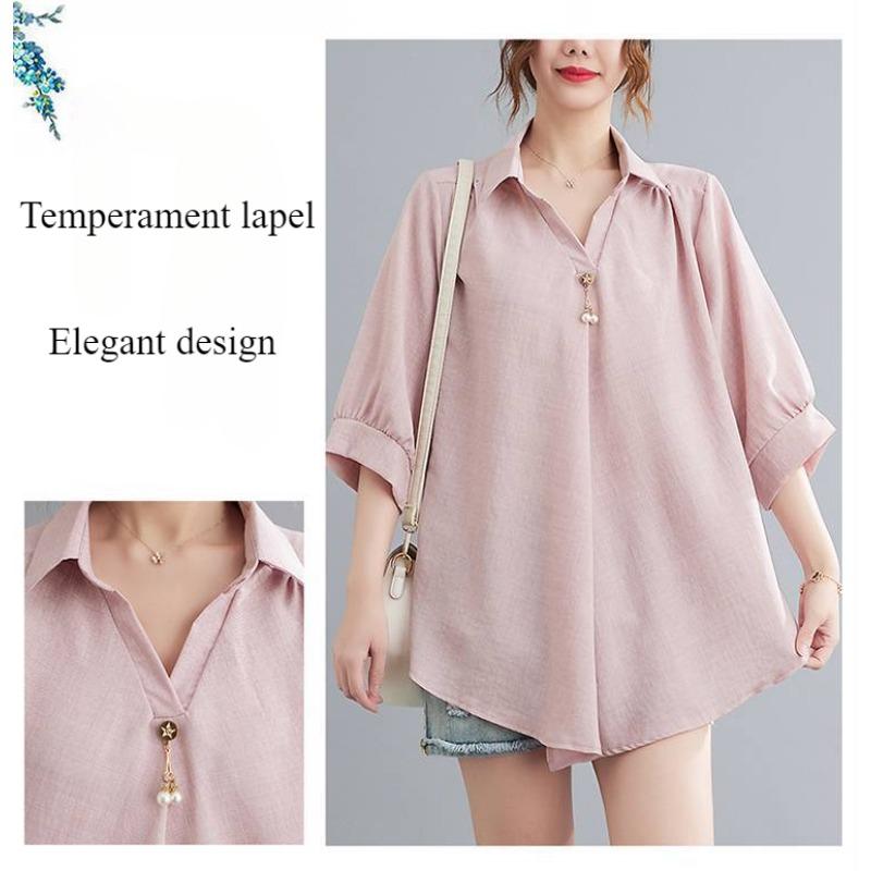 Летняя женская рубашка с короткими рукавами, элегантный V-образный вырез, нерегулярный хлопковый лен, удобный свободный повседневный дышащий топ