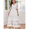 Лето 2025 Новое поступление Кружевное платье с V-образным вырезом Женская мода Элегантная элегантность Нарядное Сетчатая строчка Длинное платье Женское