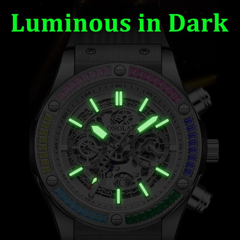 Classic Luxury Watch for Menes Multifunction Sports Waterproof Luminous Casual Clock Men Automatic Mechanical Skeleton Watches Rainbow Diamond