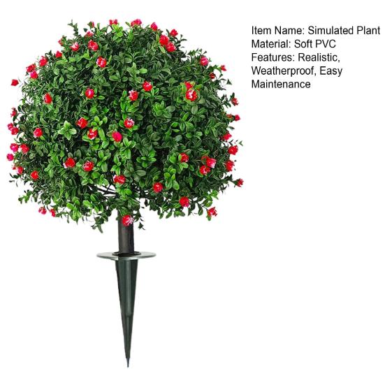 Искусственный шар камелии, имитация подстриженных деревьев с красными цветами, устойчивые к ультрафиолетовому излучению, искусственные зеленые кустарники с шипом для земли