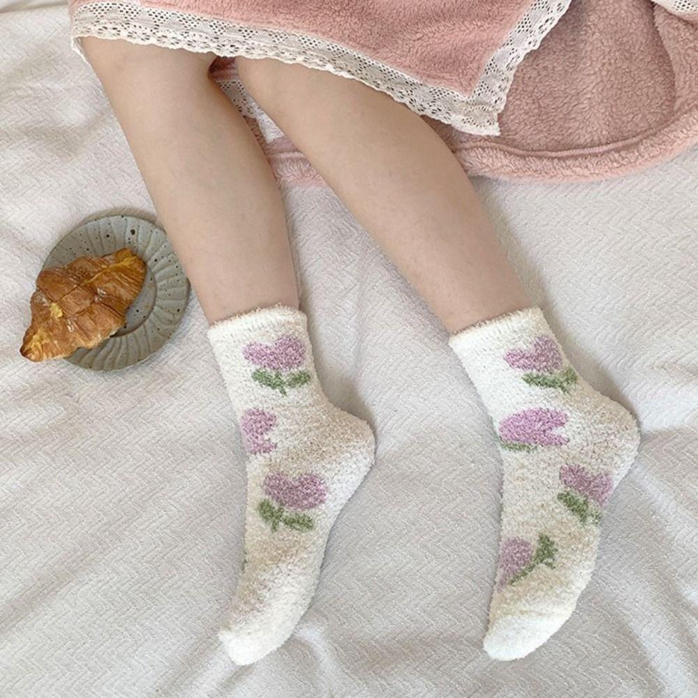 Coral Fleece Coral Velvet Socks Soft Plush Women Socks Warm Mid-tube Socks Winter