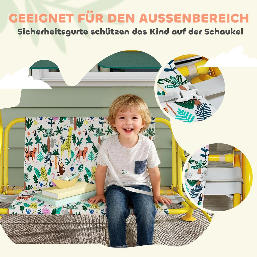 2-Seater Kids Hollywood Swing with Adjustable Canopy, Safety Belt for 3-6 Years up to 60 kg 112x75x120cm Green