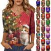 Рубашки с рукавом 3/4 для женщин с принтом, Рождественские футболки, Блузки, Повседневные, Большого размера, Базовые топы, Пуловер