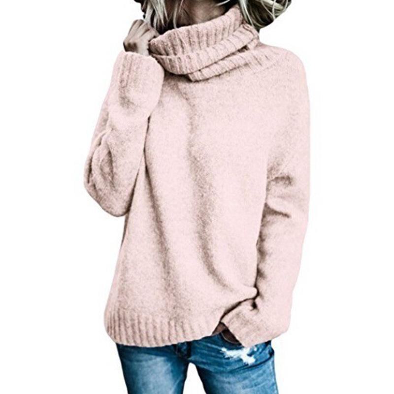 2024 Autumn/Winter Women's European & American Knitted Sweater - Casual Long Sleeve, High Neck, Solid Color