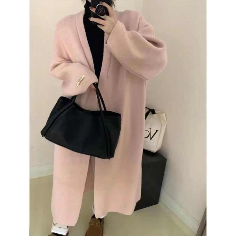 Женский oversized длинный вязаный кардиган-свитер свободного кроя с V-образным вырезом, зимний теплый повседневный верх
