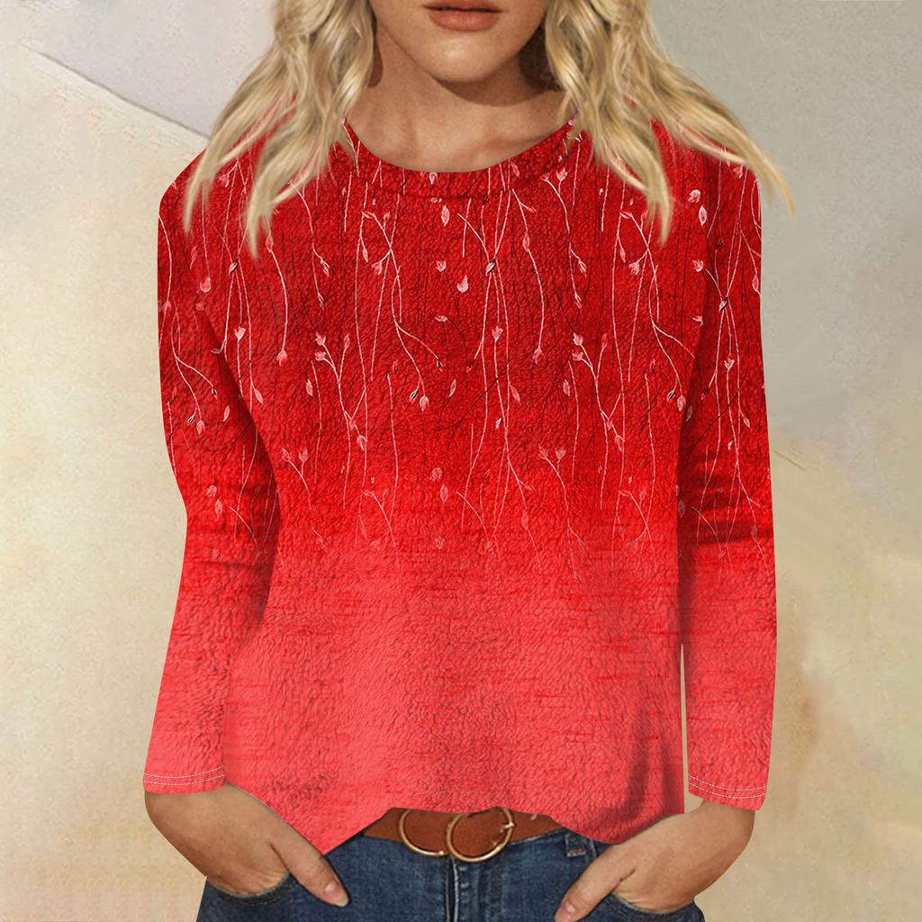 Женская модная повседневная фланелевая футболка с длинным рукавом и круглым вырезом с принтом