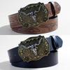 Western Denim Belt Silver Bull Head Big Board Mouth Retro Men'S And Women'S Embossed Pu Niche Punk Leather Belt