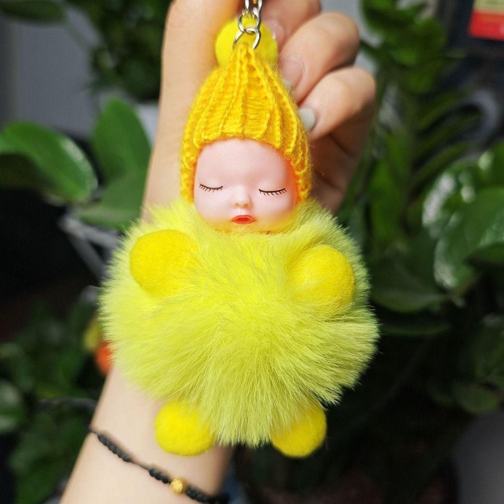 Однотонный брелок для ключей «Спящий ребенок», вязаная шапка, брелок с помпоном для сна, дети