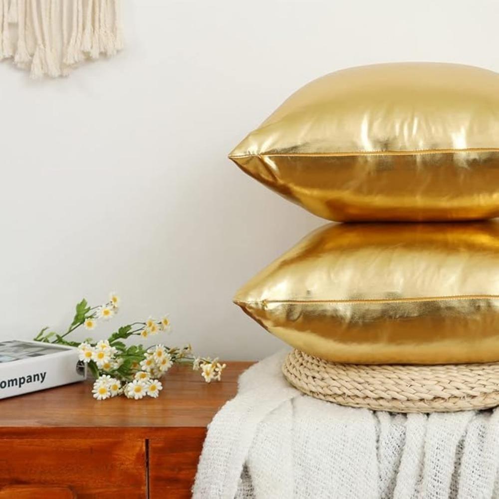 Упаковка из 2 декоративных наволочек, современный металлический блестящий чехол для подушки, искусственная кожа, мягкая квадратная наволочка для дивана-кровати, вечеринка, 45 x 45 см