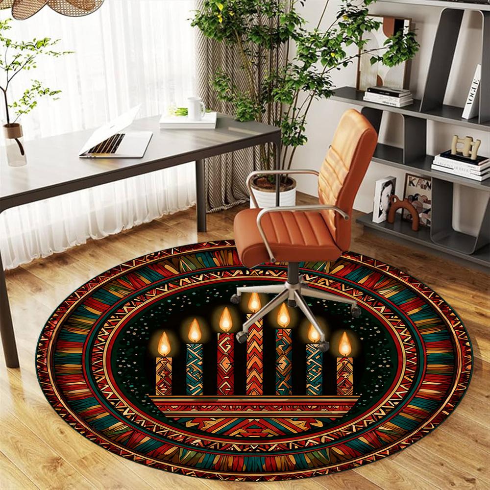 1PC candles pattern Office Round Area Rug, Under Office Chairs Bedroom Living Room Home Decor, Carpet for Office -1110163