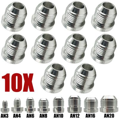 10X AN3 AN4 AN6 AN8 AN10 AN12 AN16 AN20 Адаптер для приварки с наружной резьбой Алюминиевая заглушка для приварки Патрубок шланга Трубка Прямой фитинг Серебристый