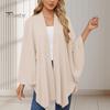 Cloak Tops Women Solid Color Batwing Sleeve Style Shawl Coat Mid-Length Cross Design Cloak Style Blouse