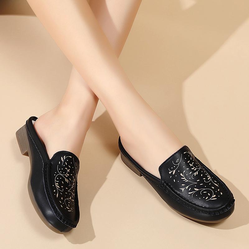 Women's Backless Sandals Summer Slip-on Flats Mule Shoes Closed Toe Slippers Lady Comfort Casual Travel Mule