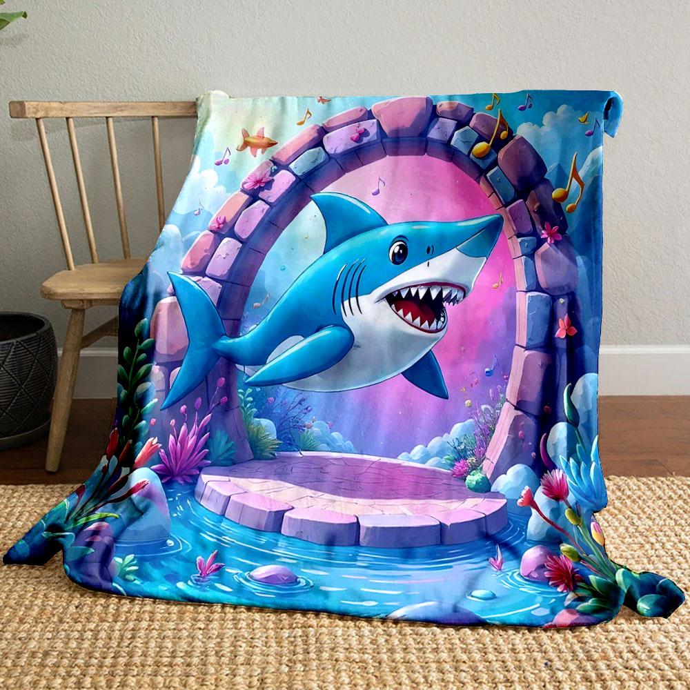 Cartoon Shark in Magical Underwater World print blanket soft and cozy perfect for the living room bed sofa or a nap,gift