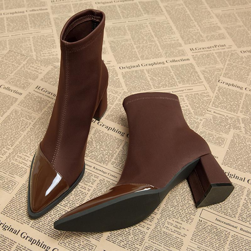Острый носок женские зимние ботильоны на высоком каблуке сексуальная обувь массивные дизайнерские ботинки челси зимние новые тенденции 2024 года готические ботинки женские