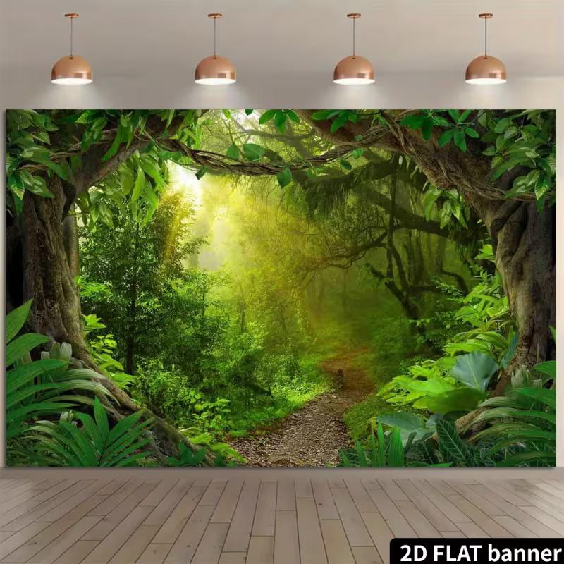 2D Lush Rainforest Backdrop Photography Background Banner