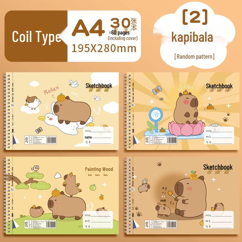 Cute Capybara & Puffer Fish A4 Drawing Book for Kids - Blank Pages, Coil Bound for First Graders