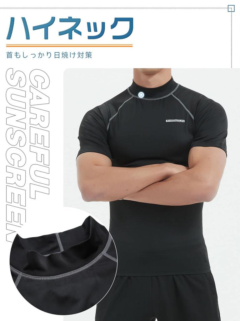 [THREEGUN] Rash Guard Men's Short Sleeve High Neck Swimsuit Swimwear
