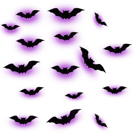 16 Pcs Lighted 3D Bat Sticker LED Halloween Bat Decorative Wall Sticker Light Up Glowing Bat Clings for Bedroom Window Wall Decor